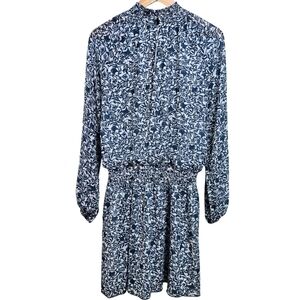 Melloday Smocked Mock Neck Longsleeve Floral Spring Mini Dress NWT Large